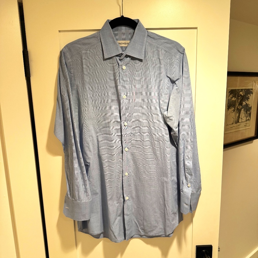YVES SAINT LAURENT Men's Button Down Collared Plaid Shirt
